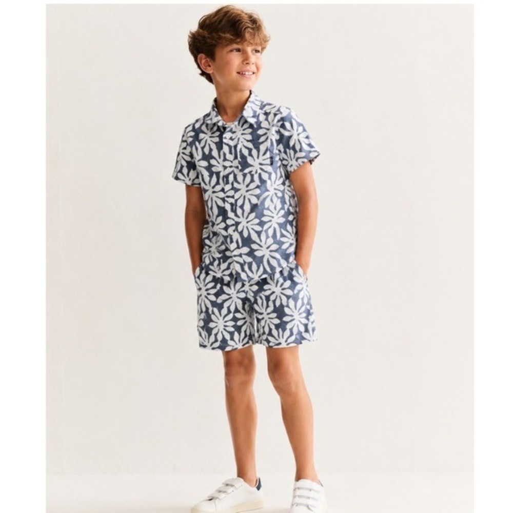 Eddie Bauer Kids Boys Size 7 Tropical Leaf Print Shirt Shorts 2-Piece Set